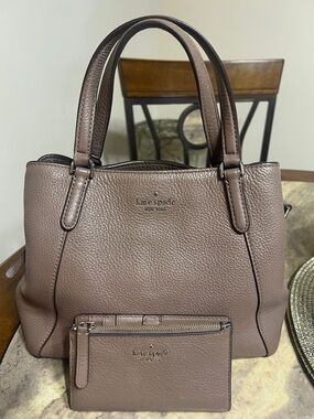 kate spade mauve brown pebbled leather purse and wallet